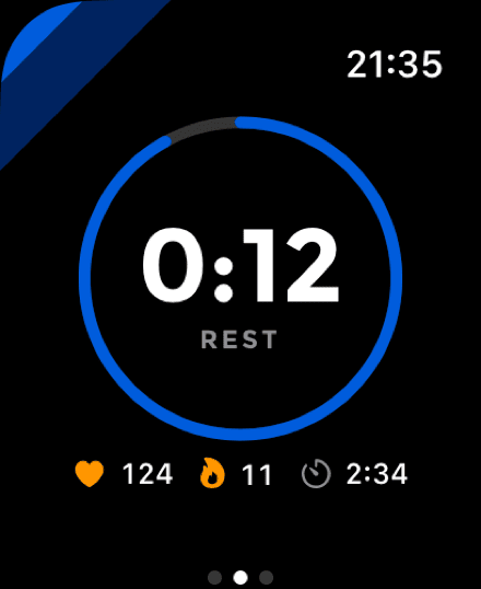 The watch rest timer counting down from twelve seconds