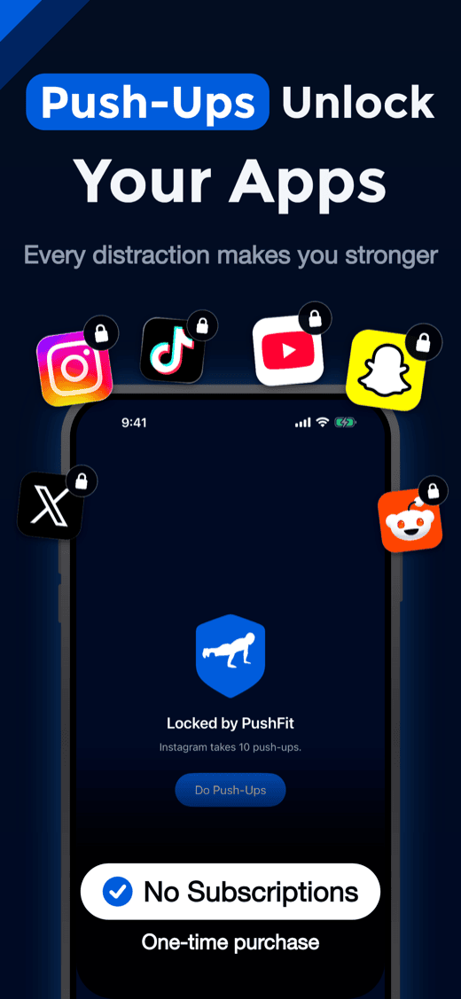 Push-ups unlock your apps: the PushFit lock screen over blocked social apps